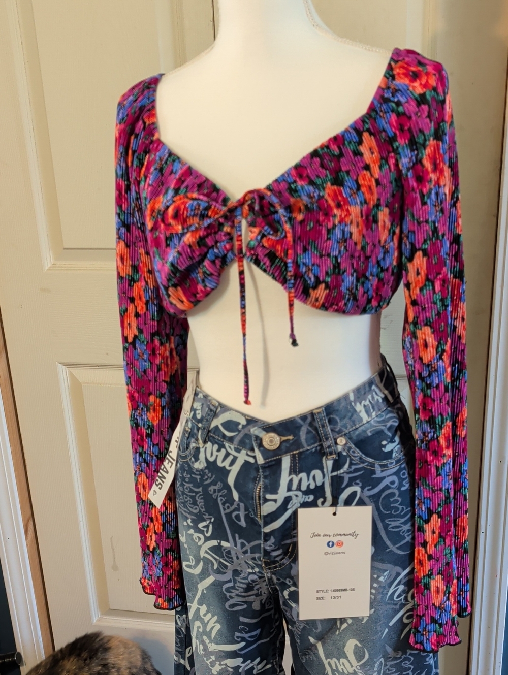 wild fable Purple Multi Floral Tie-Front Crop Top